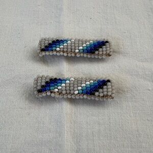 Pair of Small Native American Beaded Hair Barrettes
